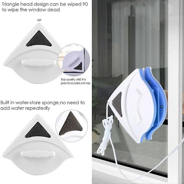 Magnetic Window Cleaner, Double-Sided Window Cleaning Tool with Anti-Fall Rope, Window Cleaning Brush for 3-8mm Single Glazing (Blue)