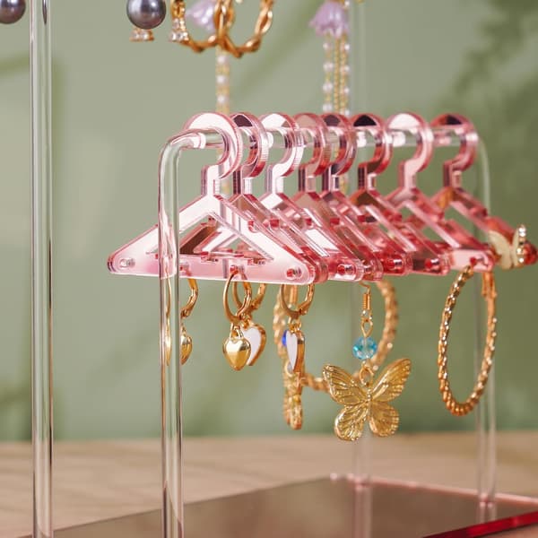 Acrylic Earring Holder with Unique Double Tier Design, Cute Miniature Clothes Rack with Ample Storage for 48 Pairs