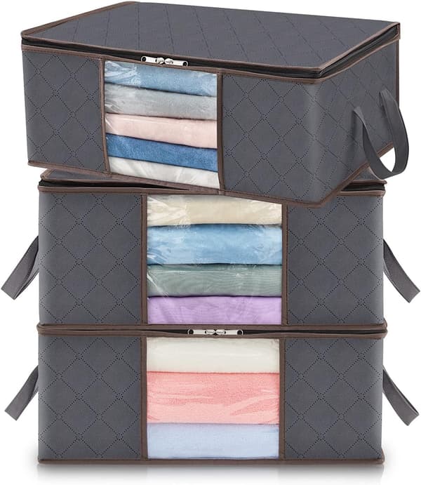 3 Pcs Clothes Storage, Foldable Clothes Storage Boxes with Reinforced Handle, Durable Fabric Bags for Clothes Storage and Transparent Window 3PC 3PC
