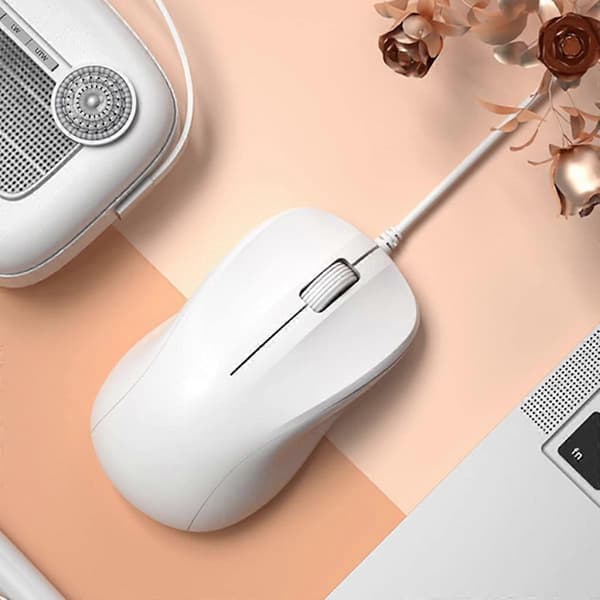 Stille kablet mus til bærbar computer, stationær computermus, USB-mus, ren hvid
