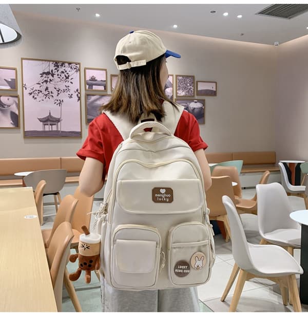 Large Capacity Wide Shoulder Strap Bag - White + Pendant