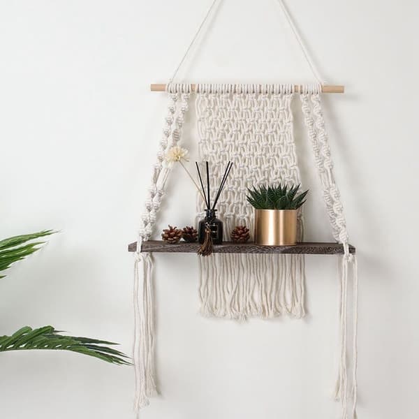 Boho Makramee Seinävaate Puuhylly Kudottu Gobeliini Puuvillaköysi Ripustin Sisustukseen, Väri