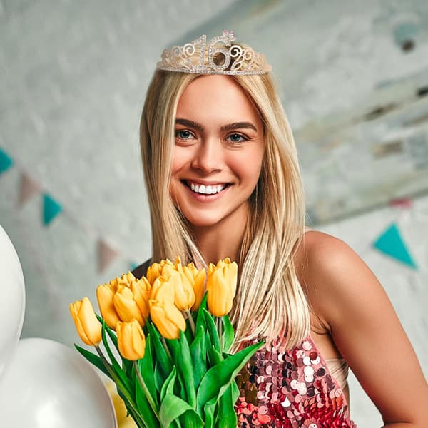 2 stk. bursdagssett med blondehårbånd og satengbursdagsbanner, festhodeplagg for