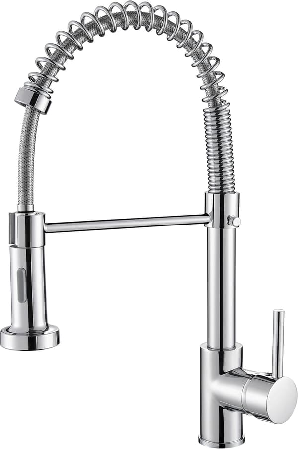Kitchen Faucet, Kitchen Faucet with Spring and Pull-Out Shower, 2 Spray Modes High Swivel Spout Single Lever Mixer (Chrome)
