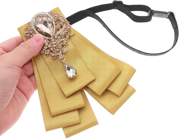 Gullfarget Rhinestone Sløyfe for Menn, Justerbart Ferdigknyttet Bryllupstilbehør