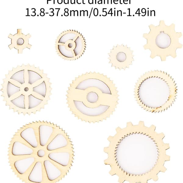 Paketti, jossa 100 onttoa puulevyä, riipus, puuvaihteet, steampunk KLB