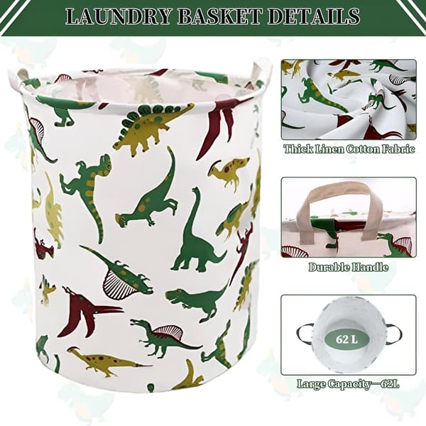 Large Foldable Waterproof Fabric Laundry Hamper with Handles, Boys Dinosaur Storage Laundry Basket