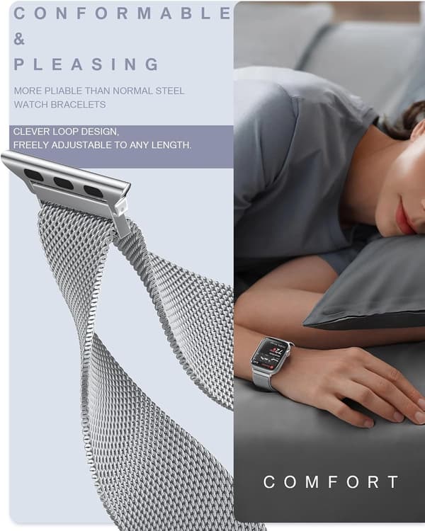 Original rustfrit stål Milanese Loop kompatibel med Apple Watch Band 42mm 44mm 45mm 49mm-Sølv