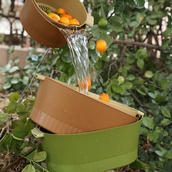 Plastic Colander Set, Brown, Large, Double Layer Detachable, Deepened Capacity for Kitchen