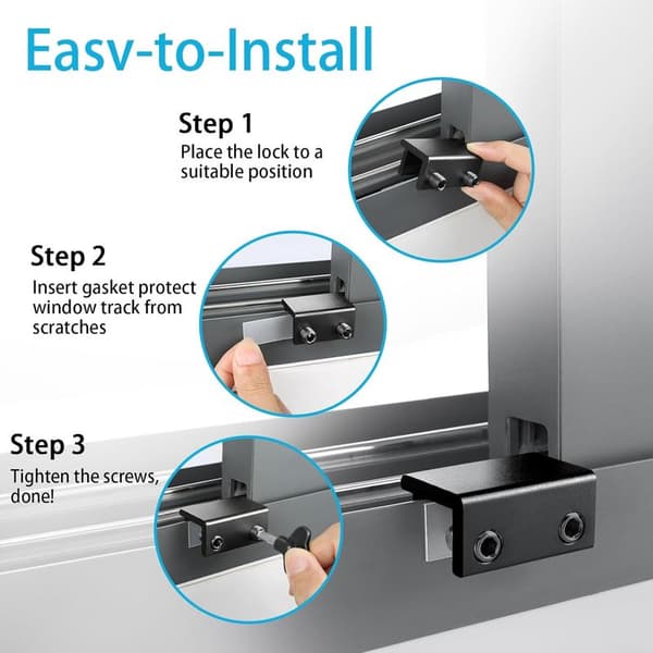 Window Lock, Sliding Window Lock with Key, Easy to Install, Adjustable Security Window Lock for Home and Bedroom Office (Black)