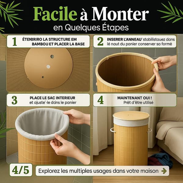 Laundry Basket for Dirty Clothes - Storage Boxes with Removable Fabric Bag - Eco-Friendly Laundry Basket