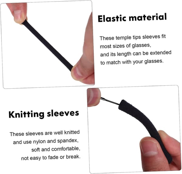 Knitted Glasses Frame End Tips Sleeves Cushions Black 2 Pairs Glasses Ear Grips Holders Soft Protective Covers
