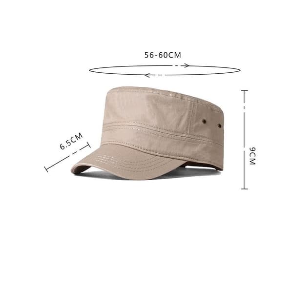 En bomull khaki militærhatt, 56-60 cm, justerbar for menn og kvinner