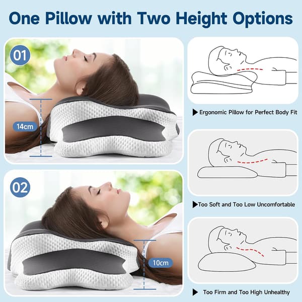 Ergonomisk Cervikal Memory Foam Pude til Side-, Ryg- og Mavesovere, 65 * 40 * 14/10cm