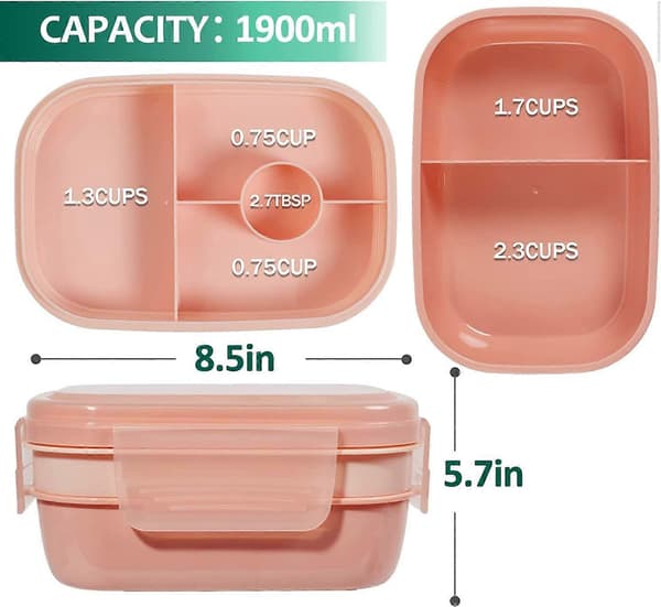 Stackbar Bento Box Matlåda 3-i-1 Fack, Helt Läcksäker, 1900ml Stor Bento Matlåda för Måltidssnacks, Diskmaskin- och Mikrovågssäker