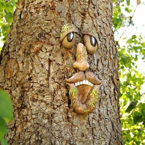 3D Artistic Old Man Face Tree Decorations - Funny, Playful Tree Face Sculpture - Garden Decoration