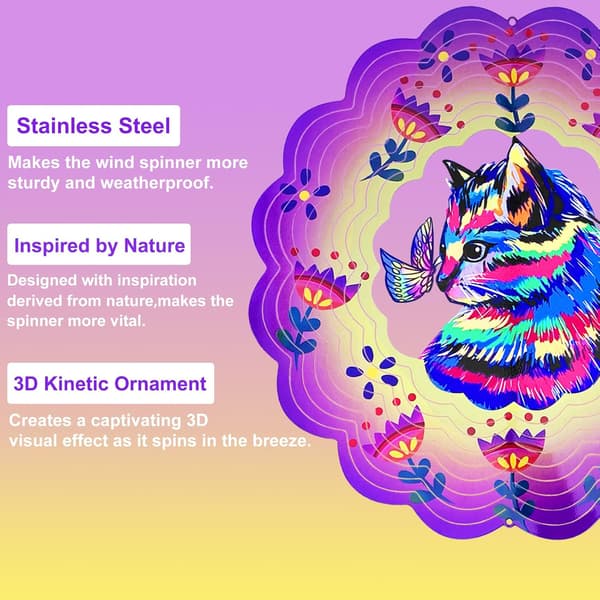 Hagedekorasjon - 3D vindspill - 3D Katte Vindspinner Hengende Kattedekor Gaver til Kvinner J J