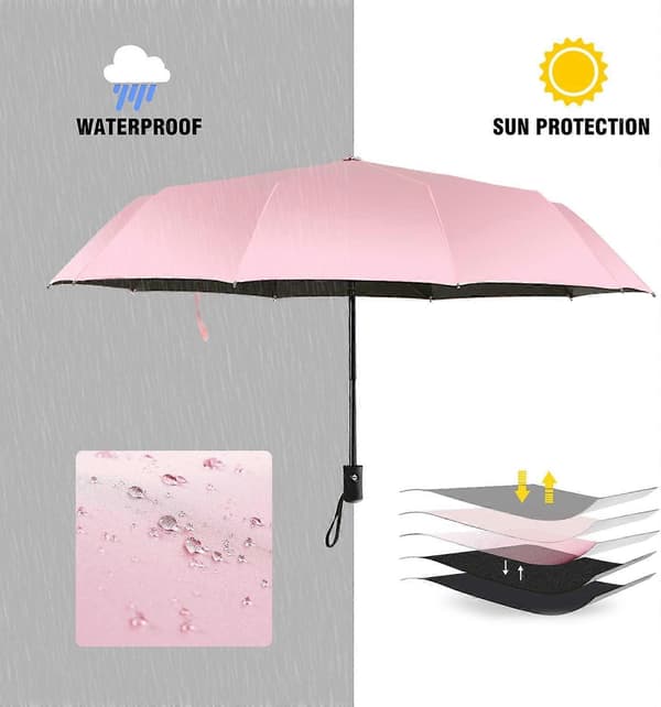 Rejseparaply Regn Kompakt Foldbart UV-paraply til Solbeskyttelse Automatisk Åbning Lukning Dameparaplyer Pink