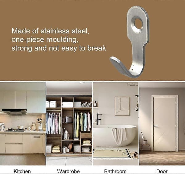 50 Pcs Heavy Duty Coat Hooks, Stainless Steel Wall Hook, Wall Mounted with Screws, Single Robe Hooks, for Hanging Hat Tie Towel