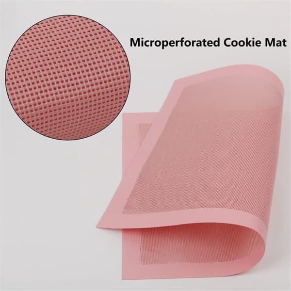 Perforated Baking Mats, 2 Pink Silicone Half-Sheet Mats, Reusable Non-Stick Oven Liners for Bread/Pastry Making