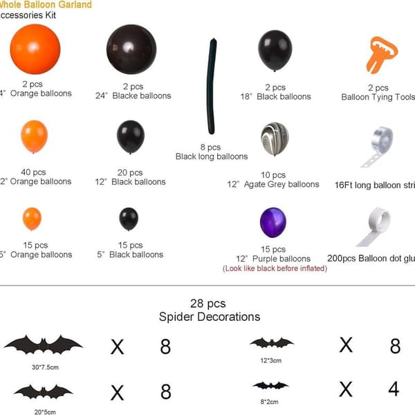 Halloween ballongbåge, dekorativ Halloween ballongkrans,