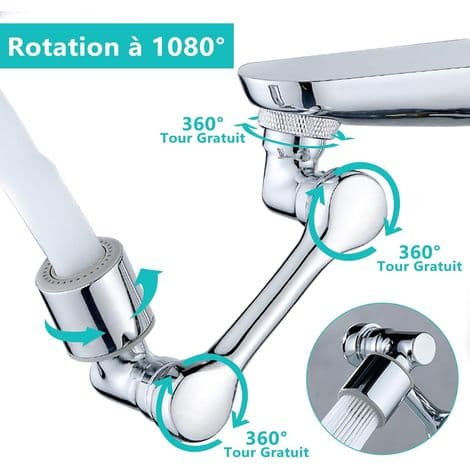 Multifunktionel roterende forlængerhane, 1080° forlængerhane, vandbesparer med justerbar adapter
