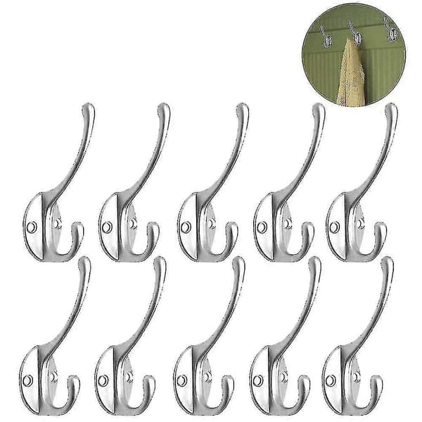10-pack Rustika Klädkrokar Väggmonterade Kraftiga Dubbelkrokar Retro Silver Silver
