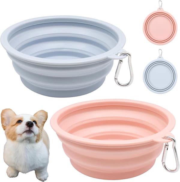 2 hundeskåler - 650 ml, 16 cm, sammenleggbare og bærbare - for hunder og katter - reiseskåler - blå og rosa