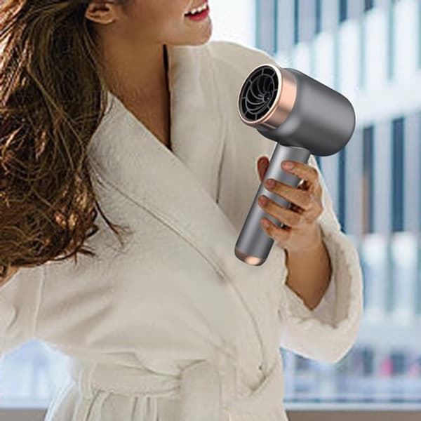 Trådløs hårtørrer med 3 hastigheder, 1000W USB genopladelig mini hårtørrer til rejser, camping og hjemmesalon, grå