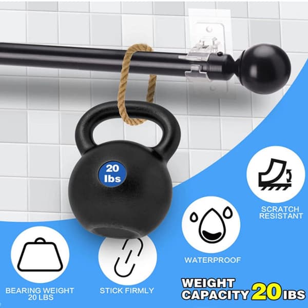Self-adhesive curtain brackets without drilling, 8-pack with screws and wall plugs for kitchen and bathroom