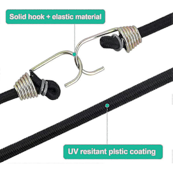 Pakke med 10 elastiske stropper, bagagestropper med kroge, korte elastiske stropper