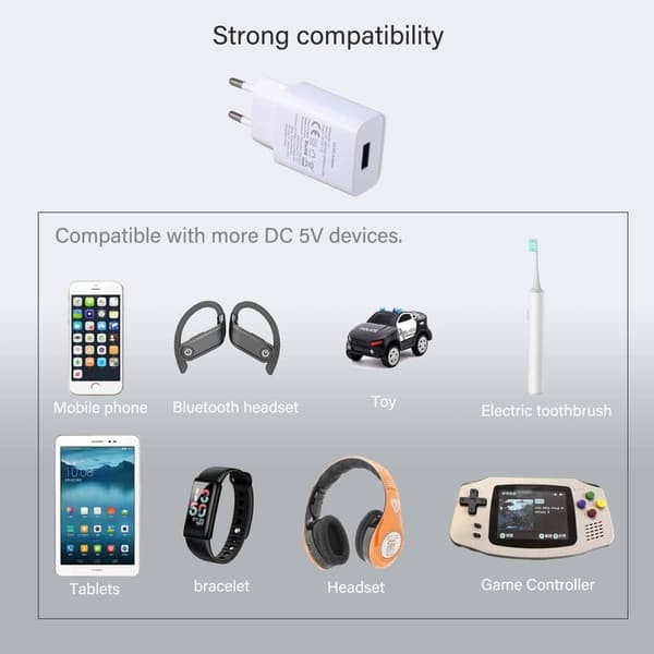 2-pakning USB-lader 5V/1A USB-veggadapter for mobiltelefon, e-leser, hodetelefoner, smartklokke