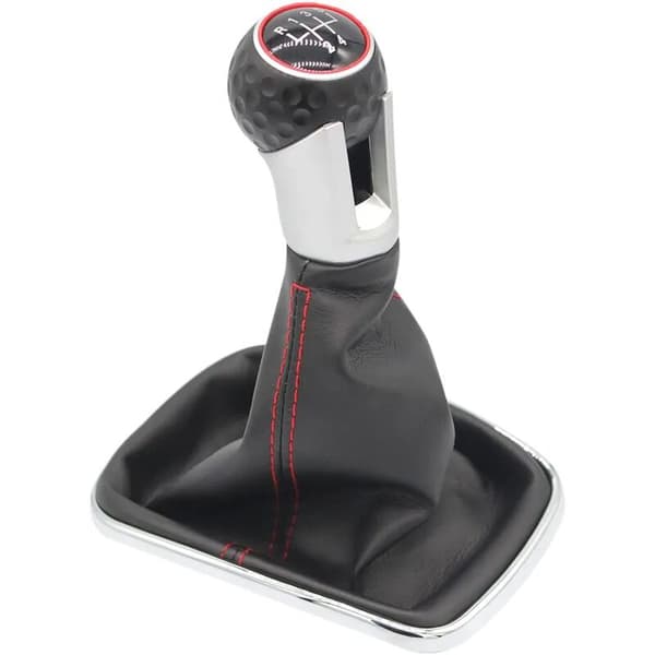 5-speed Gear Shift Knob with Gear Gaiter compatible with VW Golf 4 IV 1J0711113, Ø 12mm Black Red Stitching, Plug-Play Replacement Part