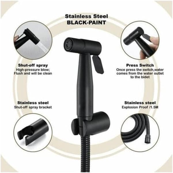 Dusjhode, svart bidet, hånddusj for baderom, rustfritt stål, toalettsprøyte