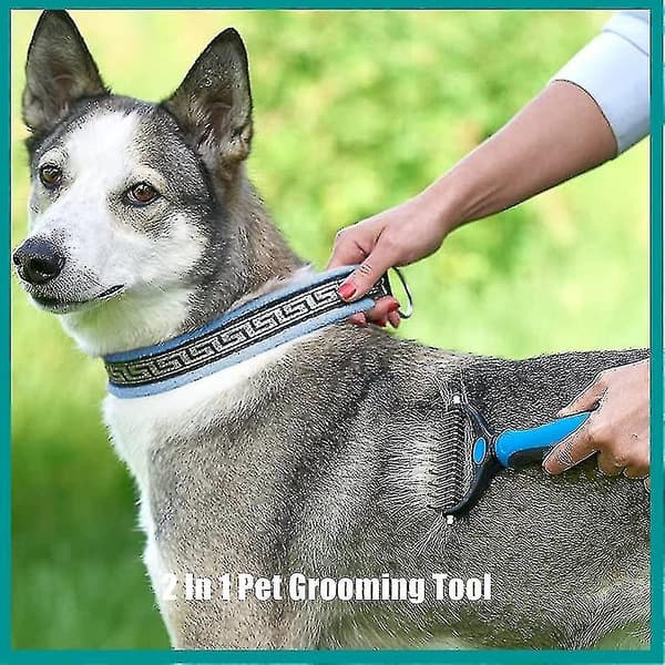 2-i-1 kæledyrsplejeværktøj Dematting kam til hunde katte 2-sidet underuld rive Deshedding værktøj