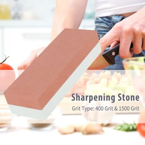 Double-sided Whetstone, Kitchen Knife Sharpener with Two Grit Sides (400 and 1500), Green, Red, Corundum Sharpening Stone