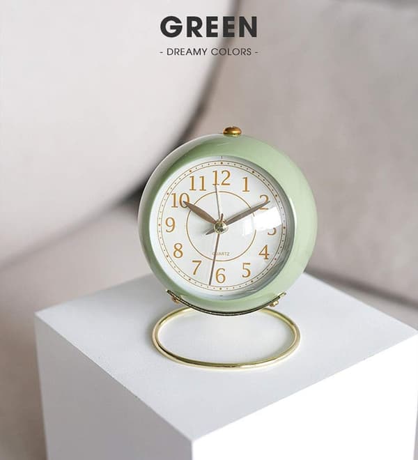 Small Table Clock, Classic Silent Desk Clock with Backlight Alarm, Battery Operated Desk Astronaut Clock with HD Glass (Green)