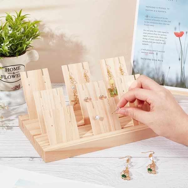Ørering Halskæde Display Stand, Holder med 9 stk. Øreringe Kort Træ Øreringe Stand til Øreringe Smykker Udstilling Visning Salg Håndværksmesse