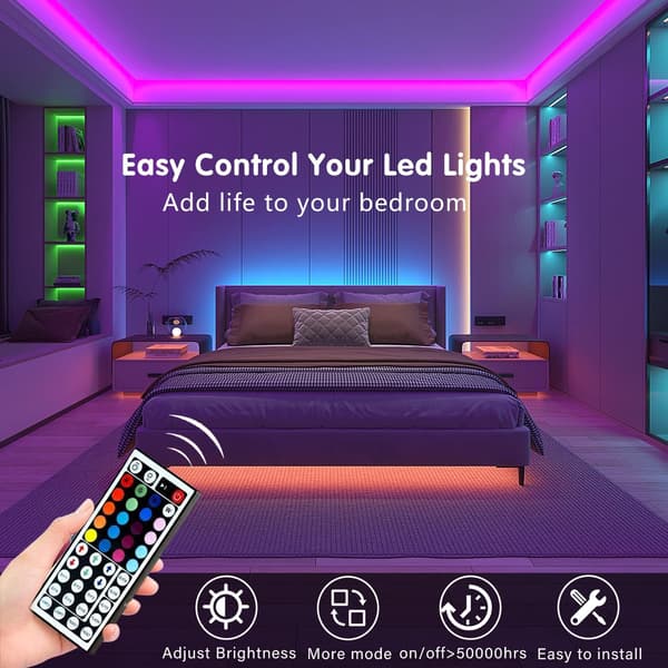 50ft LED-remsor med smart synkronisering till musik, LED-belysning för sovrum, heminredning, APP-kontroll