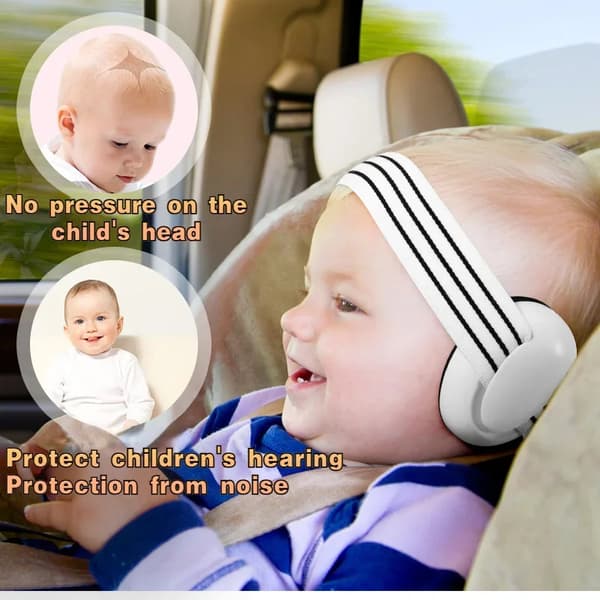Baby hörselkåpor Mini-headset Justerbart bullerdämpande hörselskydd för barn utomhus, sömn och flygresor, vit