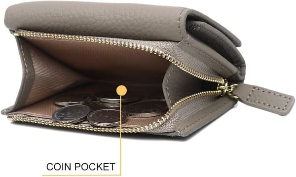 Grå Dame Ægte Læder Mini Pung RFID-beskyttelse Kortholder Organizer Lomme Mini Pung, Foldbar Slank Kompakt W