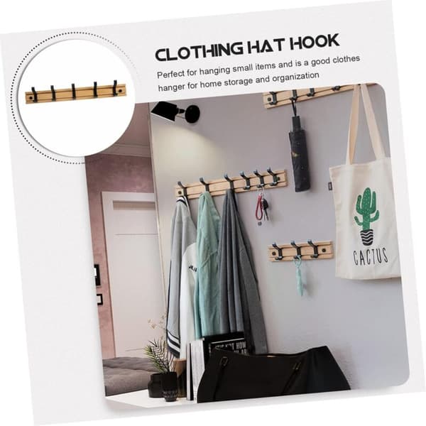 Bamboo Wall Hook with 5 Movable Aluminum Hooks, Wall Mounted Coat Rack for Entryway, Bathroom, Bedroom KLB