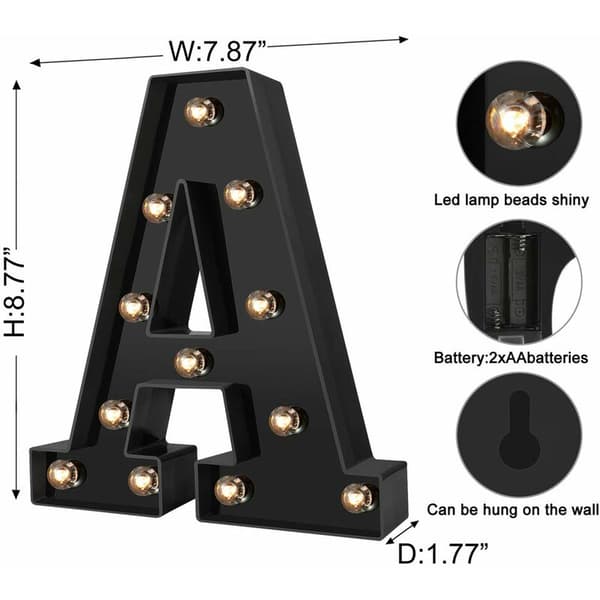 Nyligen LED-bogstaver Tal Lys Sort Dekorative Marquee-lamper til Begivenheder Bryllup Fest Fødselsdag Bar A