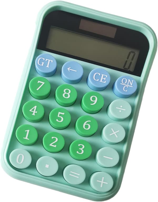 Calculator with Round Buttons, Mechanical Keyboard with 12-Digit Display, Calculator for Students and Professionals, Green