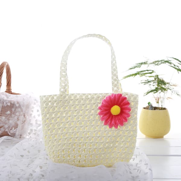 Barn Solhatt med Strå, Babyhatt Veske Todelt Sett - Beige