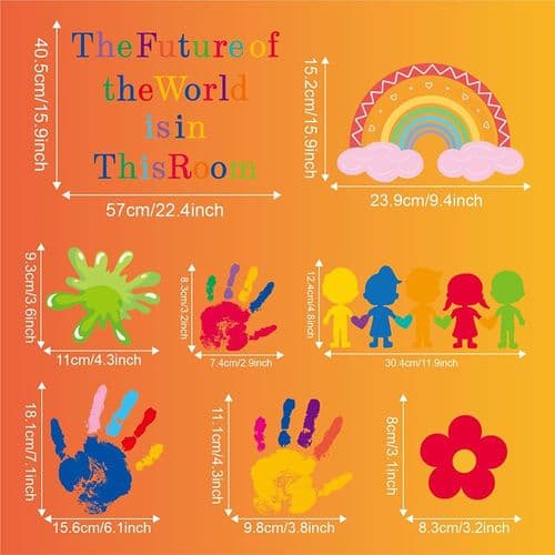 Wall decorations for children, handprints. Inspirational wall decals for the classroom