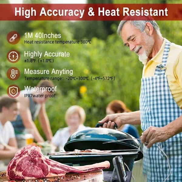 Termometer med bakgrundsbelysning och kökstimer, vattentät termometer med sond för grilltemperatur