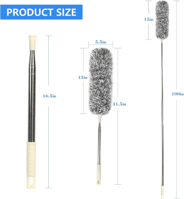 Duster with 100' Telescopic Stainless Steel Extension Pole and Soft Silicone Cap