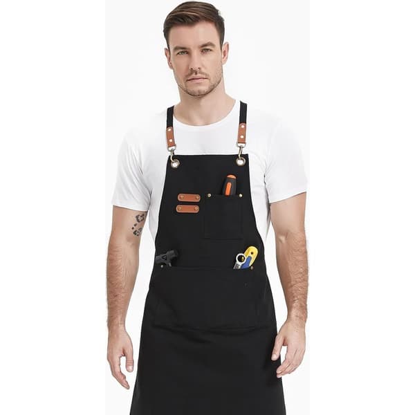 Black canvas aprons, work aprons for men and women, chef aprons with adjustable strap and 3 pockets