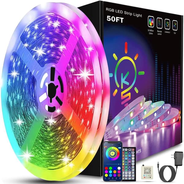 50ft LED-remsor med smart synkronisering till musik, LED-belysning för sovrum, heminredning, APP-kontroll